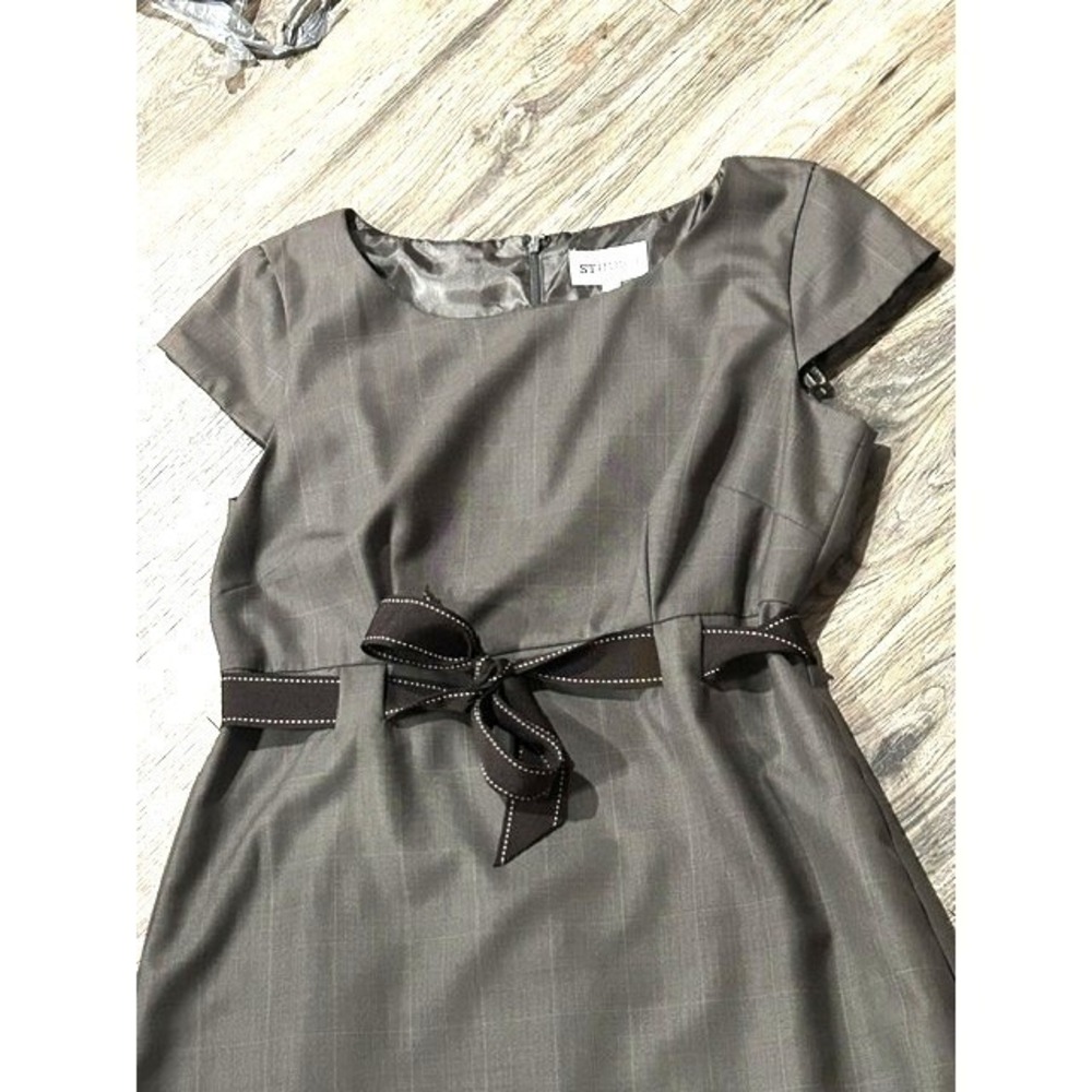 Studio 1 Gray Plaid Cap Sleeve Sheath Dress with Bow Belt Accent Size 8 - Picture 7 of 12